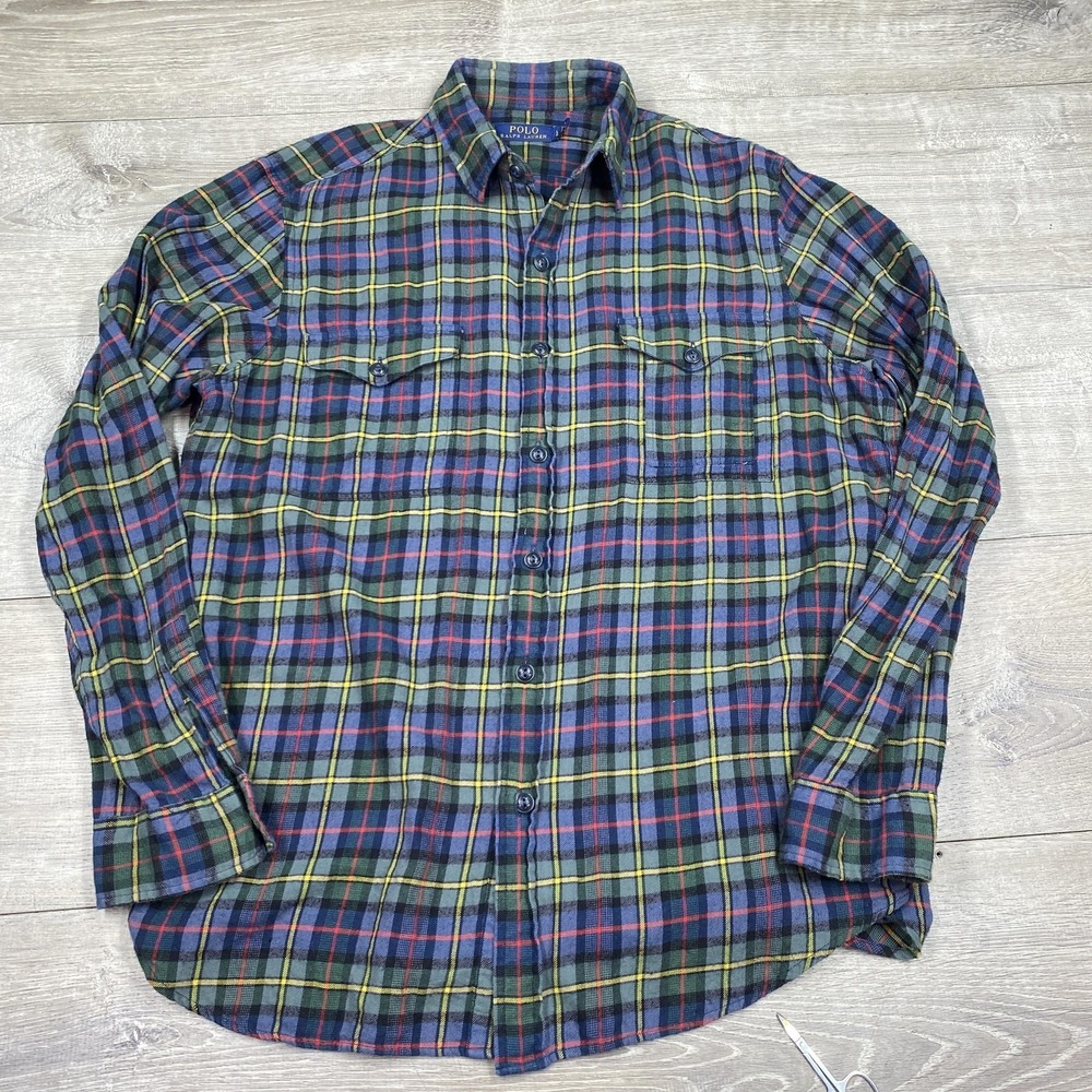 Polo Ralph Lauren Shirt Mens Large Multi Plaid‎ Flannel Long Sleeve Button Front